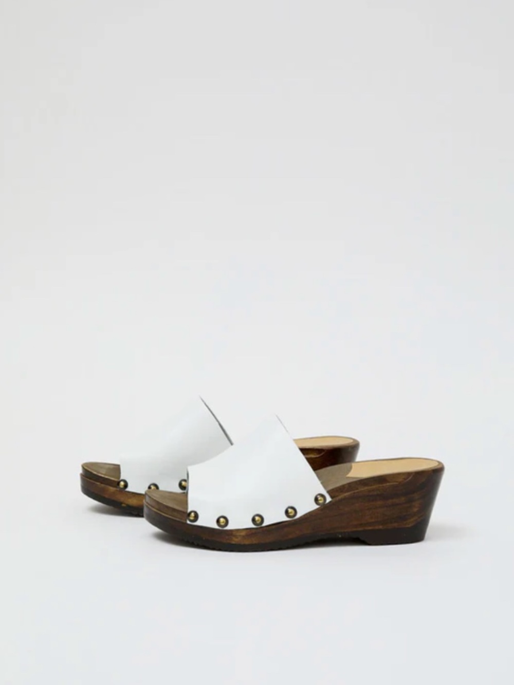 No.6 Leah Clog on Mid Wedge in White on Cocoa Base